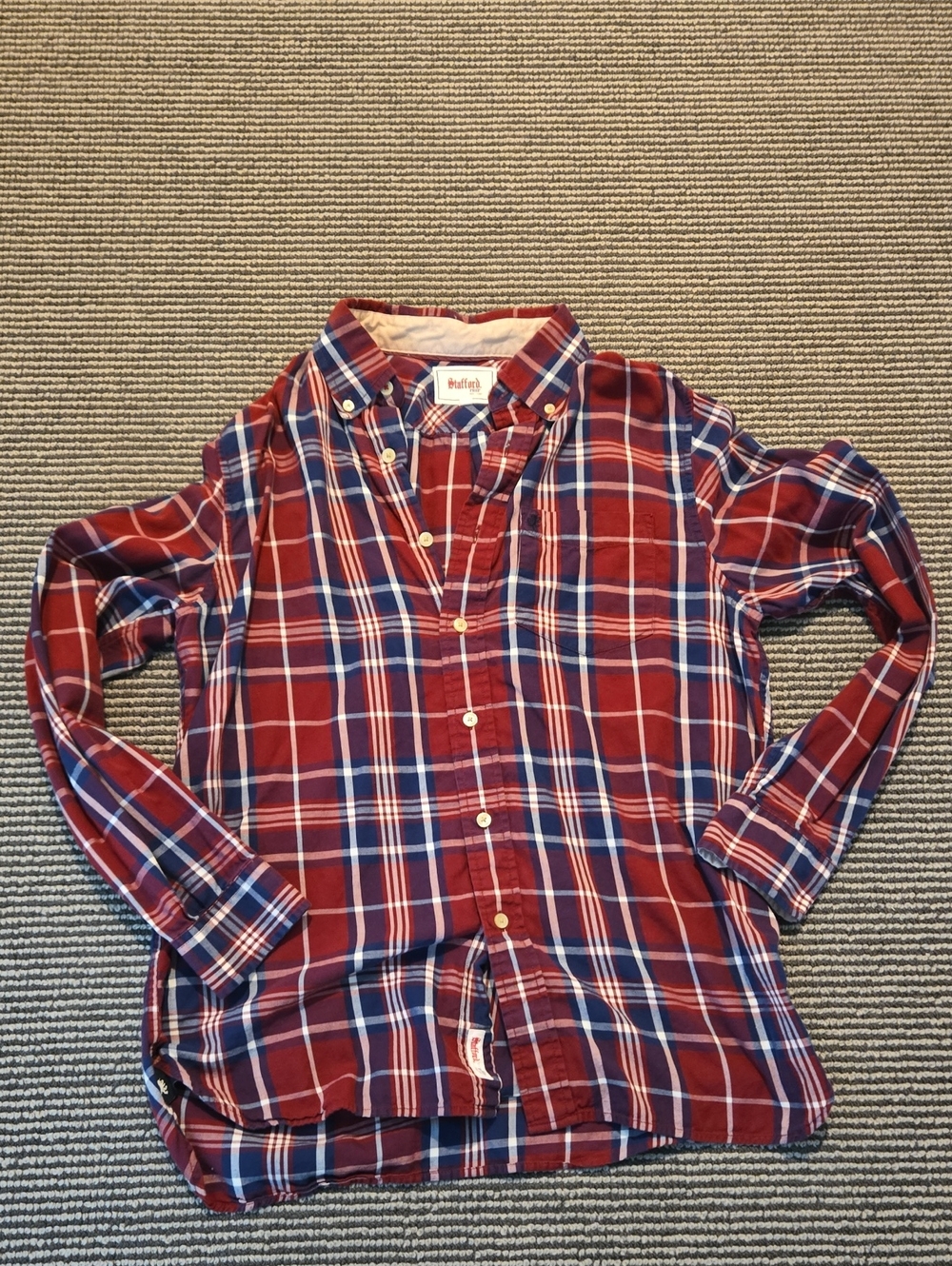 Stafford Red, Navy and White Plaid Shirt